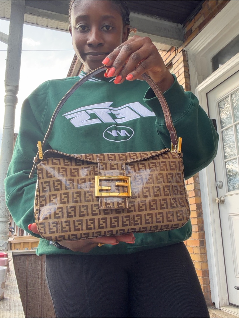 Fendi Brown Monogram Baguette with Gold Hardware